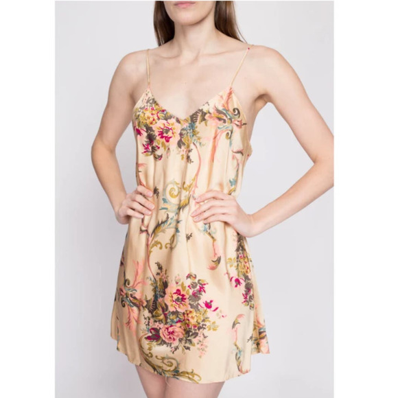 VINTAGE VICTORIA'S SECRET GOLD LABEL FLORAL SILK SLIP MINI DRESS WOMEN SIZE XSP - Picture 7 of 15